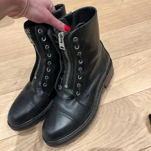 All Saints Ariel Leather Lace Up Biker Combat Black Boots