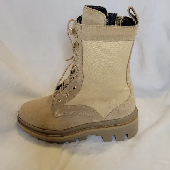 All Saints Beth Combat Boots Suede and Canvas Zip-Up Style Women's 39 8.5