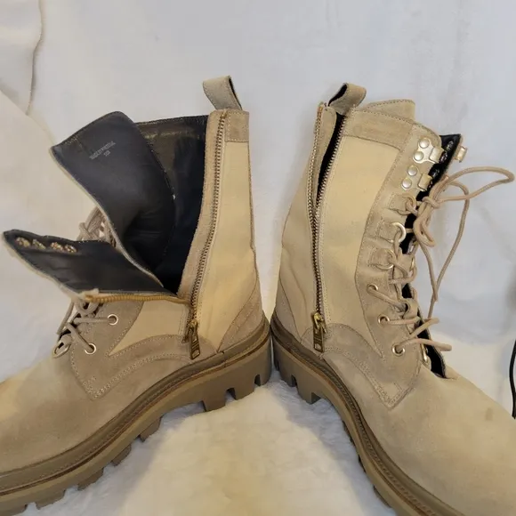 All Saints Beth Combat Boots Suede and Canvas Zip-Up Style Women's 39 8.5