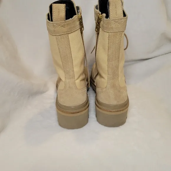 All Saints Beth Combat Boots Suede and Canvas Zip-Up Style Women's 39 8.5