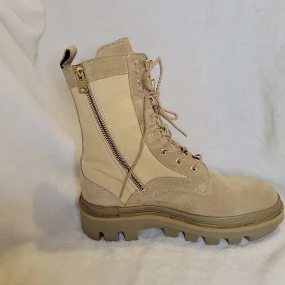 All Saints Beth Combat Boots Suede and Canvas Zip-Up Style Women's 39 8.5