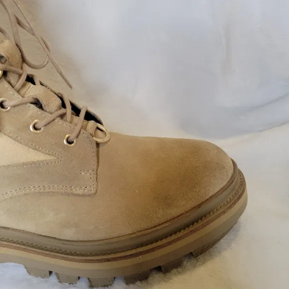 All Saints Beth Combat Boots Suede and Canvas Zip-Up Style Women's 39 8.5