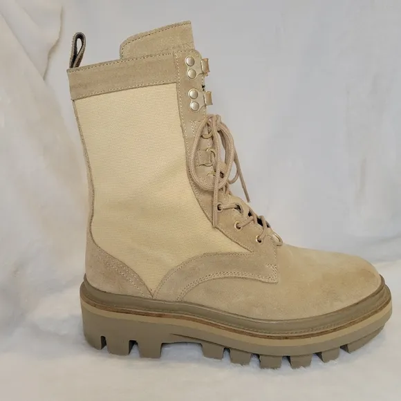 All Saints Beth Combat Boots Suede and Canvas Zip-Up Style Women's 39 8.5