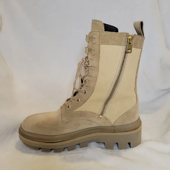 All Saints Beth Combat Boots Suede and Canvas Zip-Up Style Women's 39 8.5
