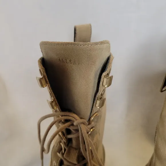 All Saints Beth Combat Boots Suede and Canvas Zip-Up Style Women's 39 8.5