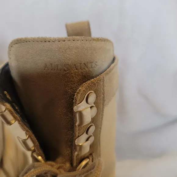 All Saints Beth Combat Boots Suede and Canvas Zip-Up Style Women's 39 8.5
