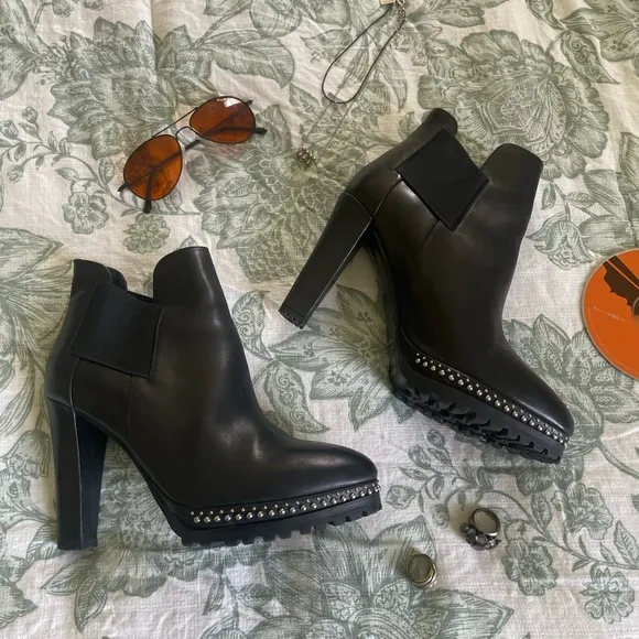All Saints Black Devora Stud Platform Ankle Boots