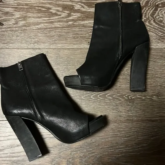All Saints bleach pebbled leather peep toe bootie