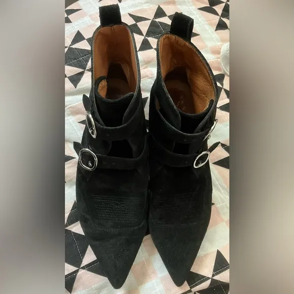 All Saints BOOTS ladies sz US 8.5 9 EU40 Pointed black suede Leather GOTH Witchy