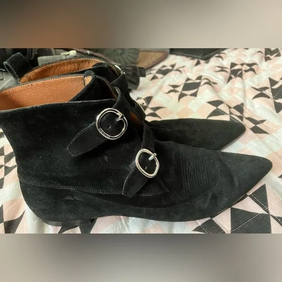 All Saints BOOTS ladies sz US 8.5 9 EU40 Pointed black suede Leather GOTH Witchy