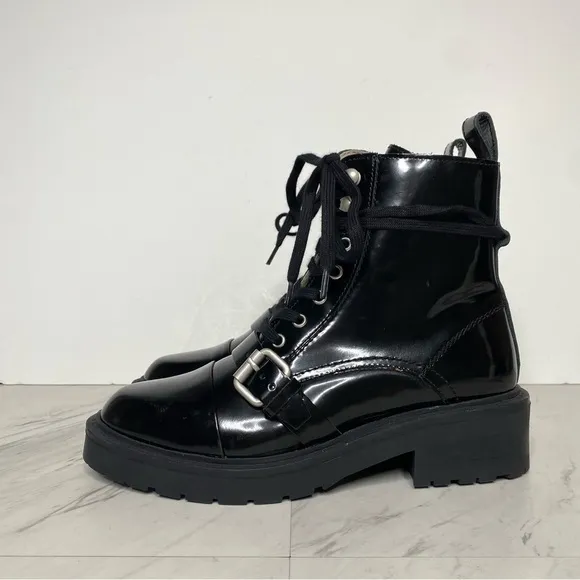 All Saints Donita Black Patent Lace Up Combat Boot 6