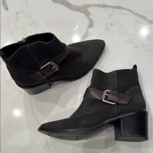 All Saints Grey Black SuedeAnkle Boots with Silver Buckle