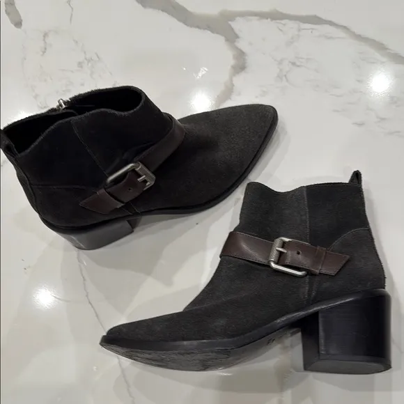 All Saints Grey Black SuedeAnkle Boots with Silver Buckle