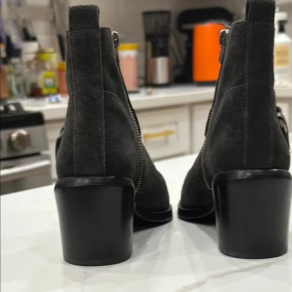 All Saints Grey Black SuedeAnkle Boots with Silver Buckle
