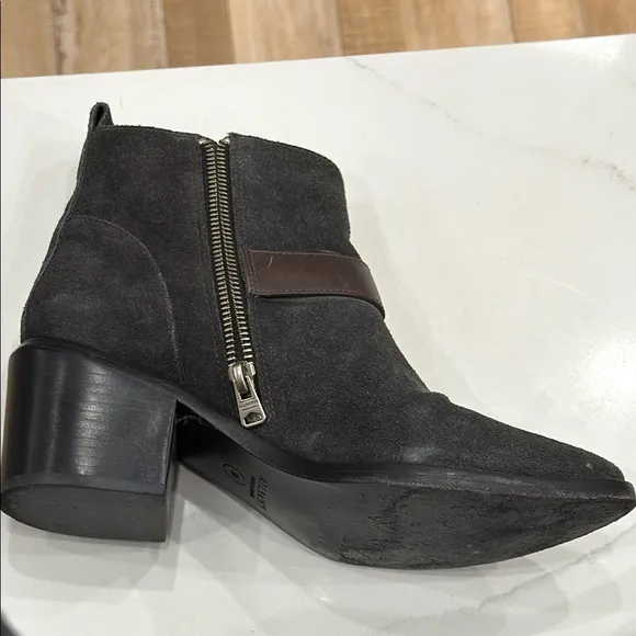 All Saints Grey Black SuedeAnkle Boots with Silver Buckle