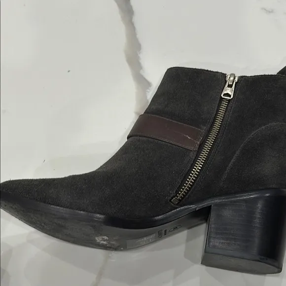 All Saints Grey Black SuedeAnkle Boots with Silver Buckle