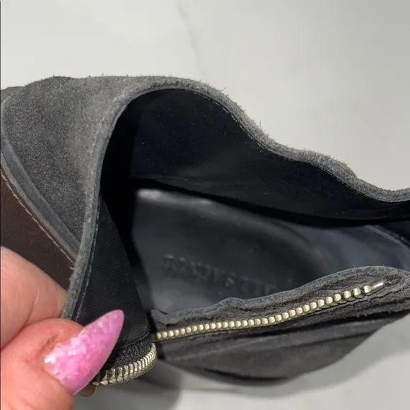 All Saints Grey Black SuedeAnkle Boots with Silver Buckle