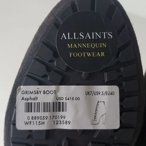All Saints Grimsby Women's Lace up Boots Grey Suede High Heel EU 40 US 9.5 NWT