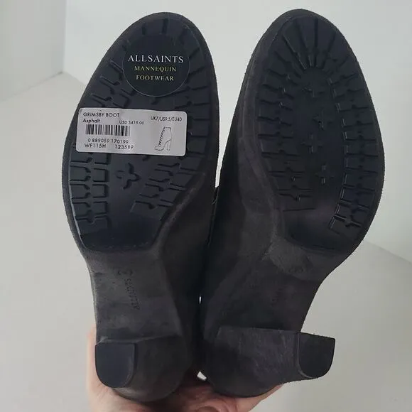 All Saints Grimsby Women's Lace up Boots Grey Suede High Heel EU 40 US 9.5 NWT