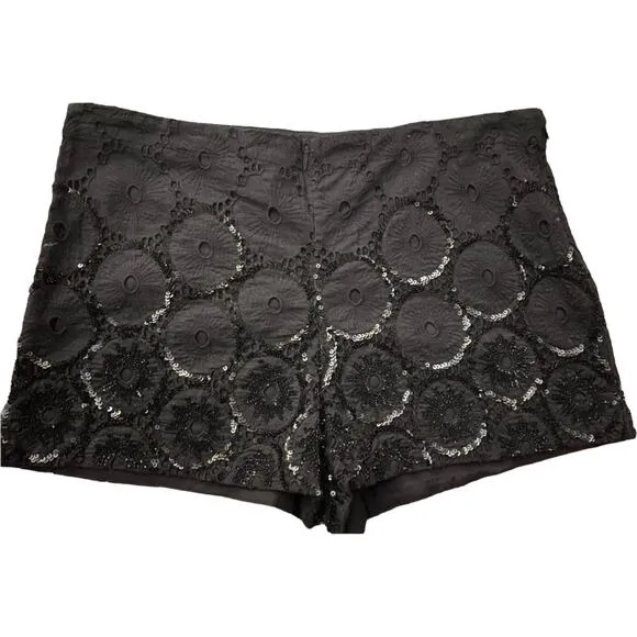 ALL SAINTS Pailletten Hand Embellished Black Night Out Dressy Shorts Size 4 EUC