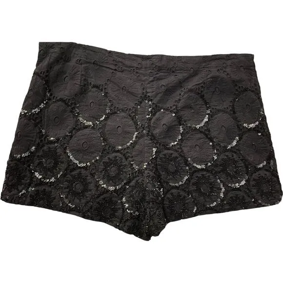 ALL SAINTS Pailletten Hand Embellished Black Night Out Dressy Shorts Size 4 EUC
