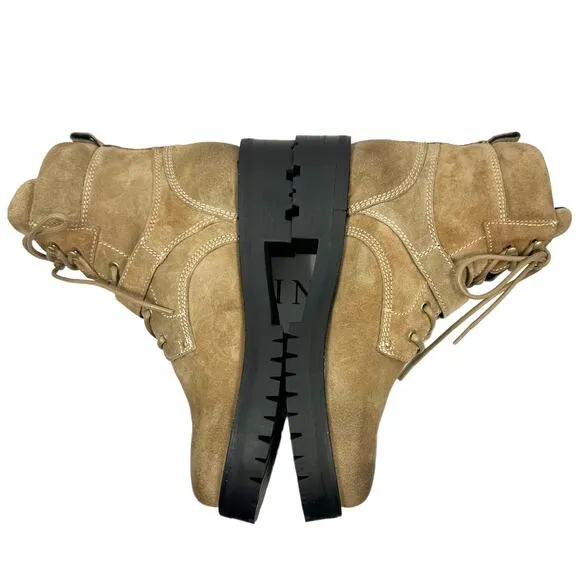 All Saints Paulina tan suede buckle moto boots size 8 gorpcore combat