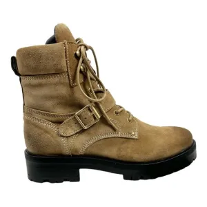 All Saints Paulina tan suede buckle moto boots size 8 gorpcore combat