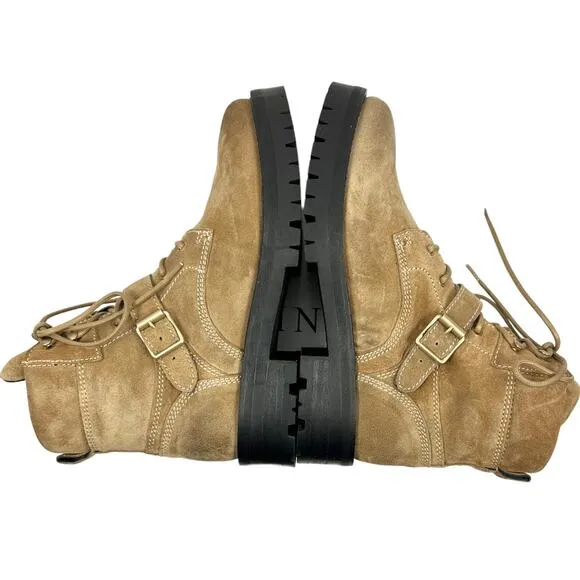All Saints Paulina tan suede buckle moto boots size 8 gorpcore combat
