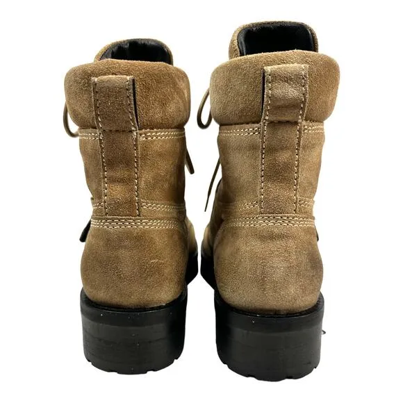All Saints Paulina tan suede buckle moto boots size 8 gorpcore combat