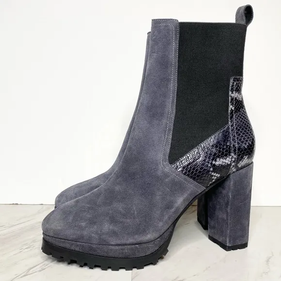 All Saints Sahara Gray Suede Snakeskin Heeled Boot 11