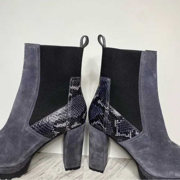 All Saints Sahara Gray Suede Snakeskin Heeled Boot 11