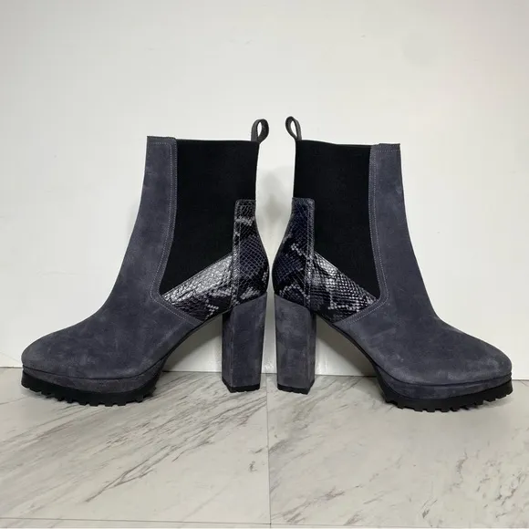 All Saints Sahara Gray Suede Snakeskin Heeled Boot 11