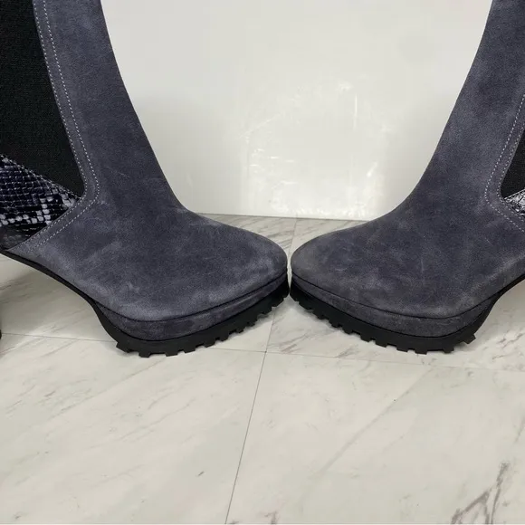 All Saints Sahara Gray Suede Snakeskin Heeled Boot 11