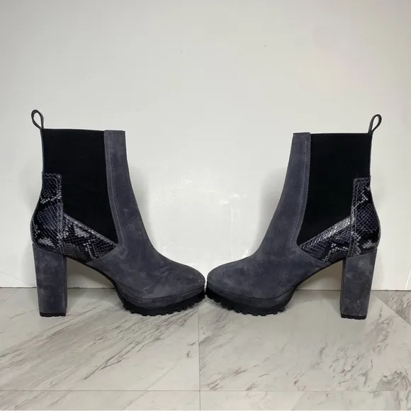 All Saints Sahara Gray Suede Snakeskin Heeled Boot 11