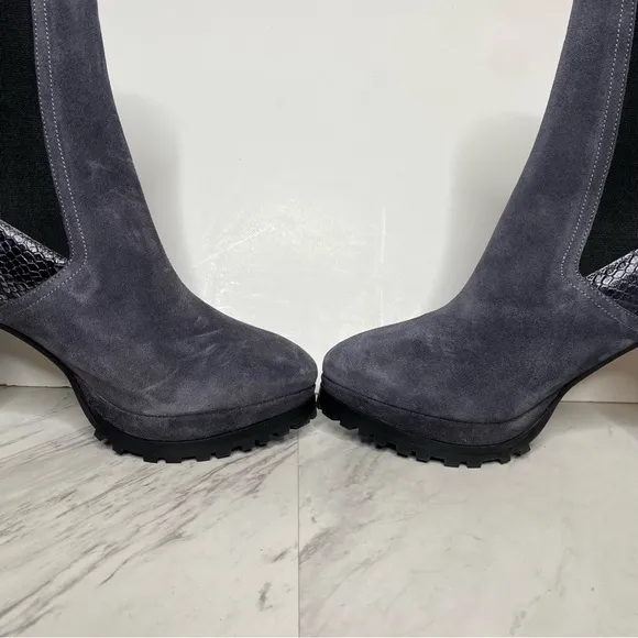 All Saints Sahara Gray Suede Snakeskin Heeled Boot 11
