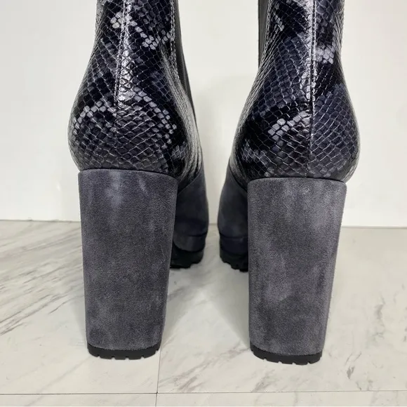 All Saints Sahara Gray Suede Snakeskin Heeled Boot 11