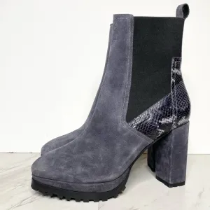 All Saints Sahara Gray Suede Snakeskin Heeled Boot 11