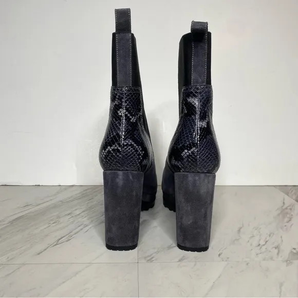 All Saints Sahara Gray Suede Snakeskin Heeled Boot 11