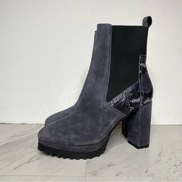 All Saints Sahara Gray Suede Snakeskin Heeled Boot 11