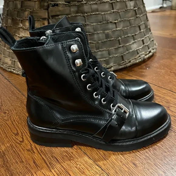 All saints Stellar Black Leather Boots Size 37/US 7