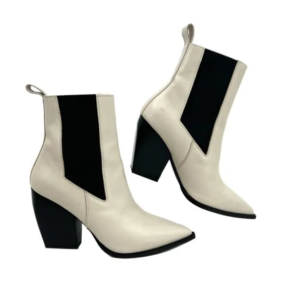 All Saints White/Black Ultra-High Block Heel Boots | Size 11