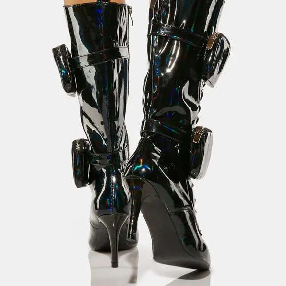ALL THAT SHIMMER SHINES FROM THE FUTURE HEELED BOOTS ( BRAND NEW !!!! ) BLACK