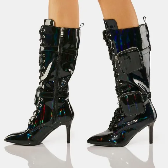 ALL THAT SHIMMER SHINES FROM THE FUTURE HEELED BOOTS ( BRAND NEW !!!! ) BLACK