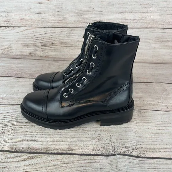 AllSaints Ariel Womens Sz 35 (5-5.5) Leather Boots Black Combat Moto