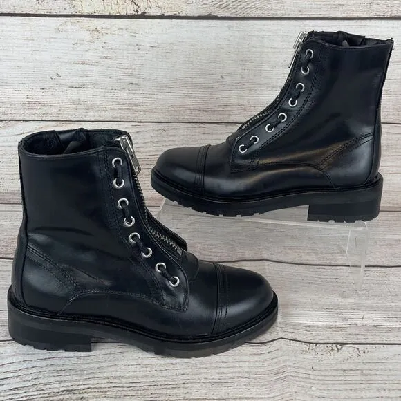 AllSaints Ariel Womens Sz 35 (5-5.5) Leather Boots Black Combat Moto