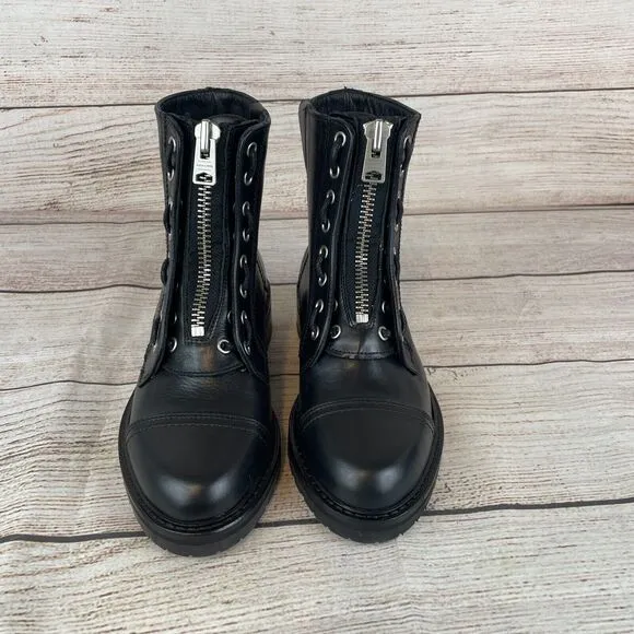 AllSaints Ariel Womens Sz 35 (5-5.5) Leather Boots Black Combat Moto