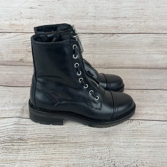 AllSaints Ariel Womens Sz 35 (5-5.5) Leather Boots Black Combat Moto