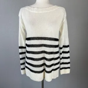 AllSaints Lune Striped Lightweight Sweater Size S White Black Boat Neck Wool