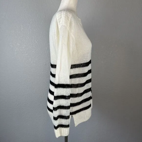 AllSaints Lune Striped Lightweight Sweater Size S White Black Boat Neck Wool