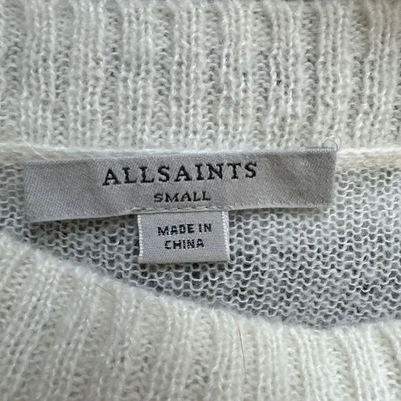 AllSaints Lune Striped Lightweight Sweater Size S White Black Boat Neck Wool